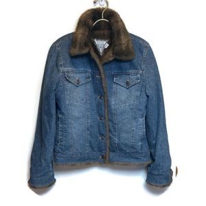 Marvin Richards Blue Denim Jean Jacket with Brown Faux Fur Collar